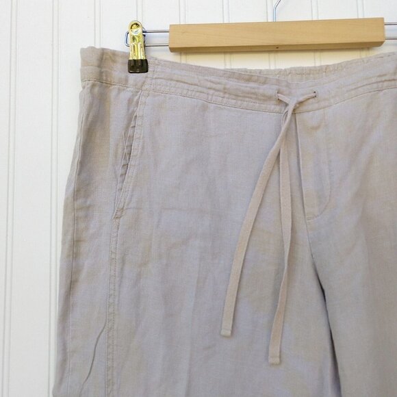 J Jill 100% Linen Women's Crop Pants Size L Petite Short Drawstring FLAWS READ - Picture 2 of 10